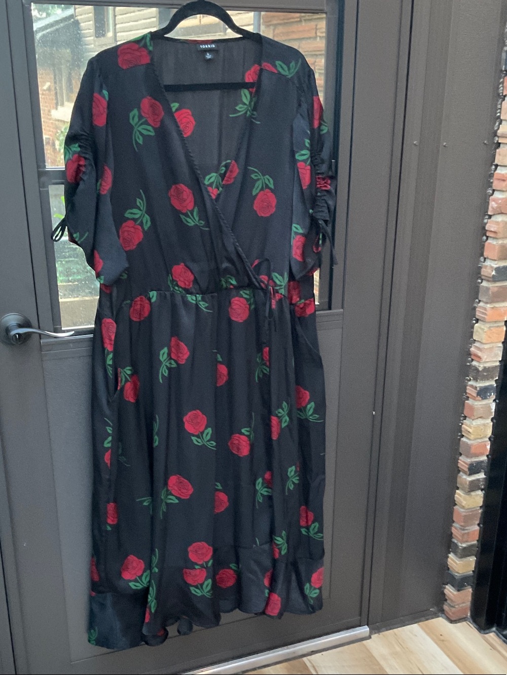 Torrid Black Midi Dress with Red Rose Print